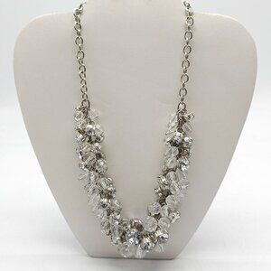 Silver Tone Chain Necklace With Clear Faceted Beads Crystal Accents CHA CHA